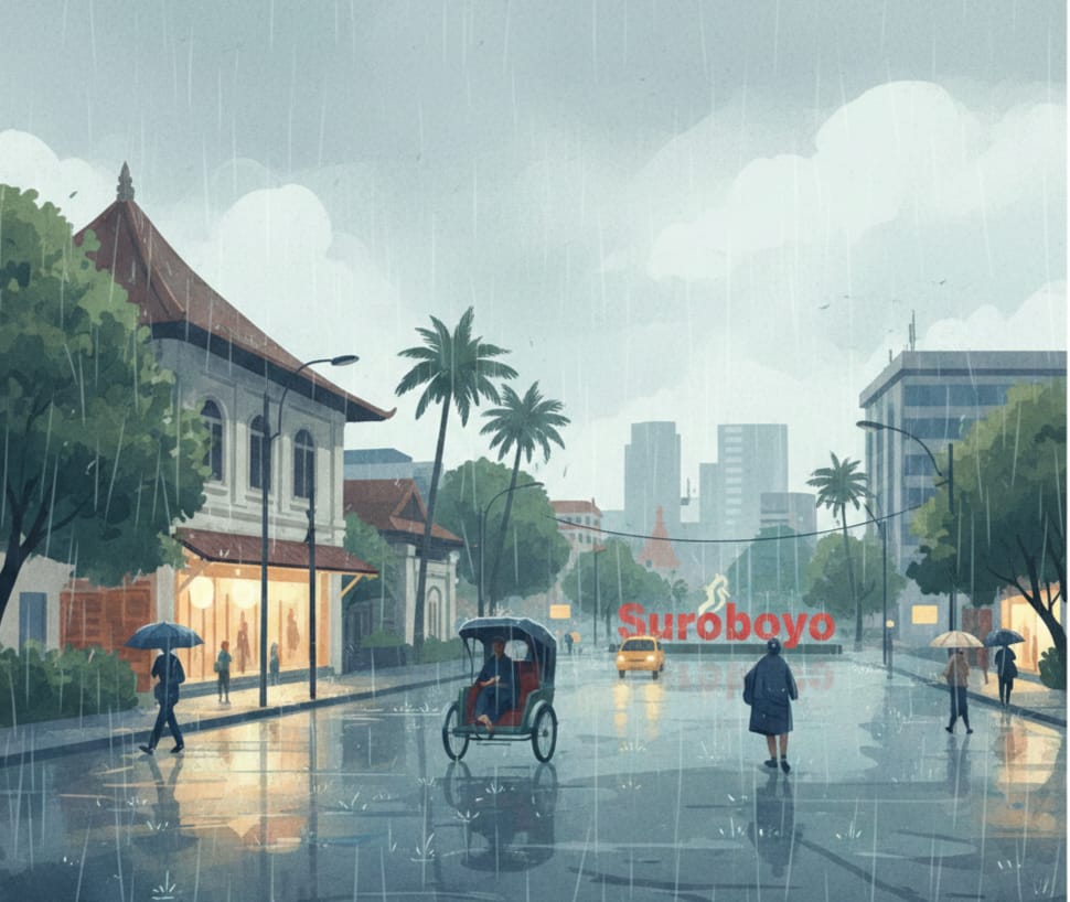 Hujan Ringan Guyur Surabaya, Suhu Capai 32 Derajat