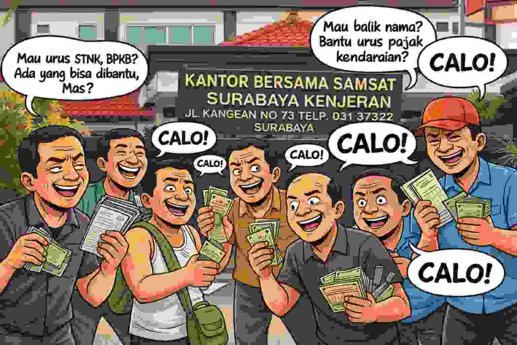 Maraknya Calo di Samsat Kedung Cowek Surabaya Utara, Transaksi Terang-terangan di Depan Pintu Masuk