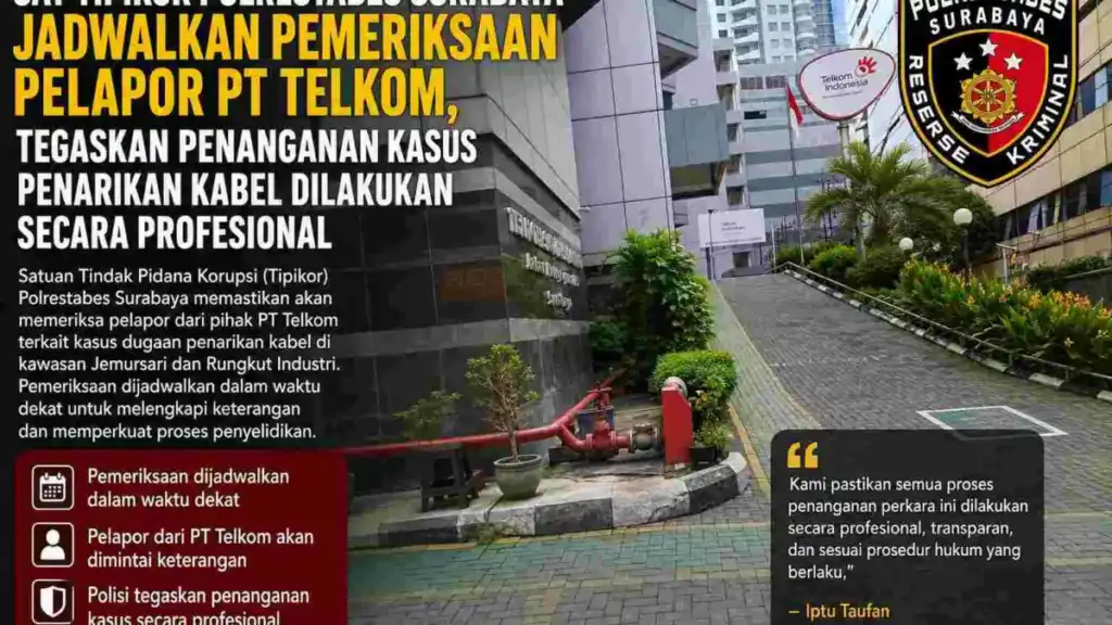 Sat Tipikor Polrestabes Surabaya Jadwalkan Pemeriksaan Pelapor PT Telkom, Tegaskan Penanganan Kasus Penarikan Kabel Dilakukan Secara Profesional