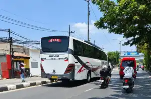 Bus Cari Penumpang, Lalu Lintas Kedung Cowek Melambat